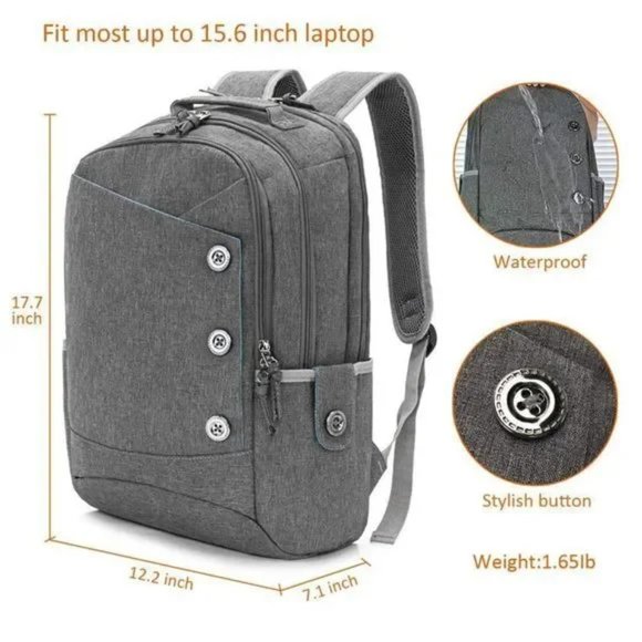 NEW Laptop Backpack fit 15.6inch, Grey - Picture 3 of 7